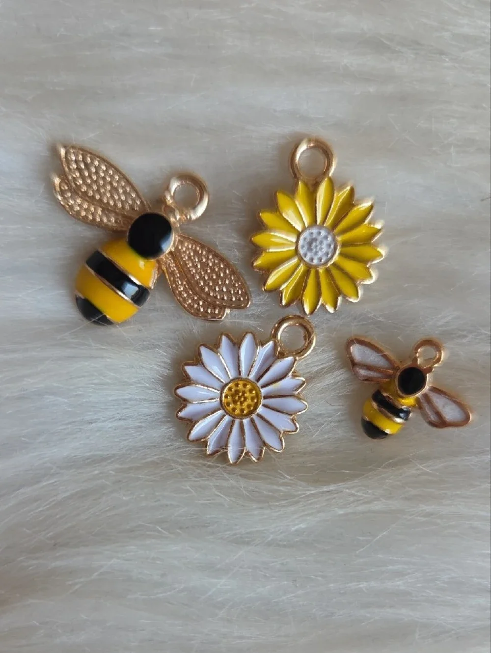 Bee and Daisy Enamel Charms - Yellow and White